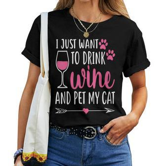 I Just Want To Drink Wine And Pet My Cat Women T-shirt | Mazezy