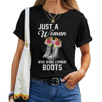 Just A Woman Who Wore Combat Boots Women T-shirt | Mazezy