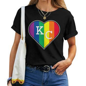 Kansas City Mo - Lbgtq Rainbow Kc Heart Gay Pride Month Women T-shirt Crewneck | Mazezy