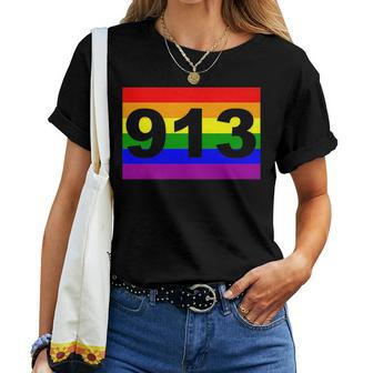 Kansas City Pride Rainbow Flag 913 Kc Kansas Women T-shirt Crewneck | Mazezy