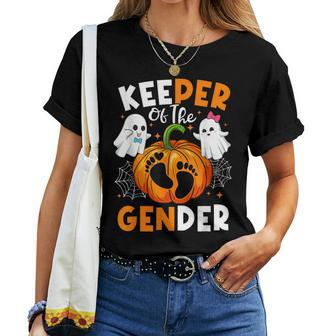 Keeper Of The Gender Reveal Baby Fall Halloween Thanksgiving Women T-shirt | Mazezy