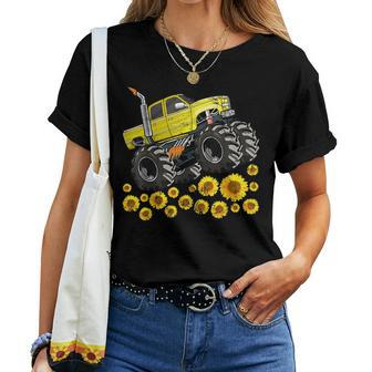 Kids Boys Happy Mothers Day Toddler Sunflower Monster Truck Women T-shirt - Seseable