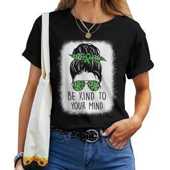Be Kind To Your Mind Leopard Messy Bun Mental Health Matters Women T-shirt | Mazezy CA