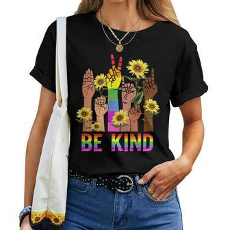 Be Kind Sign Language Hand Talking Lgbt Flag Gay Pride Women T-shirt | Mazezy CA