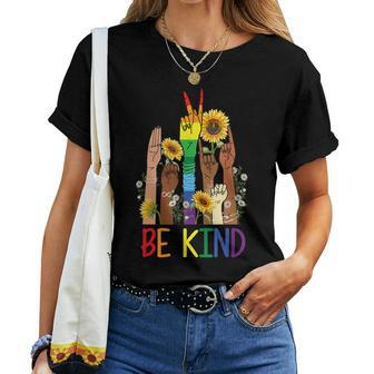 Be Kind Sign Language Hand Talking Lgbtq Flag Gay Pride Ts Women T-shirt | Mazezy AU