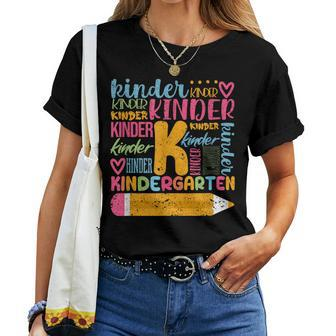 Kindergarten Typography Team Kinder Teacher Back To School Women T-shirt | Mazezy