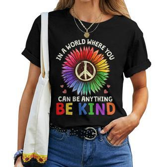 Kindness Be Kind Peace Sign Flower Antibullying Women T-shirt | Mazezy
