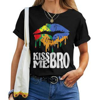 Kiss Me Bro Gay Rainbow Mouth To Kiss For Pride Person  Women T-shirt Casual Daily Crewneck Short Sleeve Graphic Basic Unisex Tee
