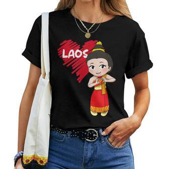 Laos Lao Laotian Proud Flag Traditional Dress Lao Sinh Girl Women T-shirt | Mazezy