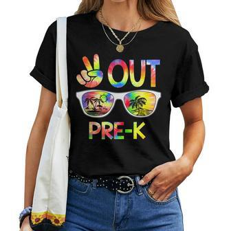 Last Day Of School Peace Out Pre K Tie Dye Teacher Women Crewneck Short T-shirt