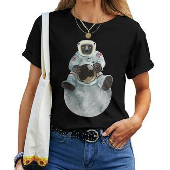 Lemur Astronaut Sitting Moon Space Animal Coquerel's Sifaka Women T-shirt | Mazezy