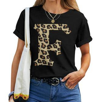 Leopard Cheetah Print Letter F Initial Rustic Monogram Women T-shirt | Mazezy