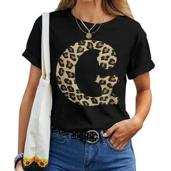 Leopard Cheetah Print Letter G Initial Rustic Monogram Women T-shirt | Mazezy