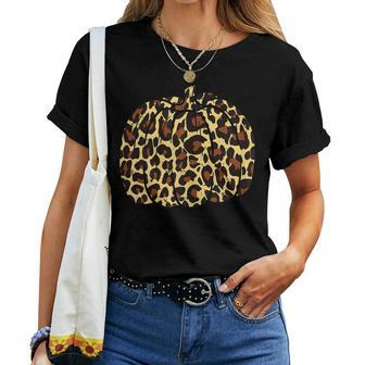 Leopard Cheetah Pumpkin Halloween Fall Thanksgiving Women Fall Thanksgiving Women T-shirt | Mazezy