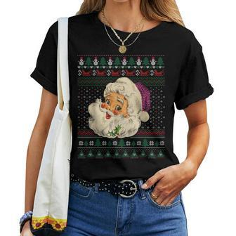 Leopard Pink Santa Claus Ugly Christmas Sweater Xmas Women T-shirt - Seseable