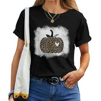 Leopard Pumpkin Heart Halloween Fall Thanksgiving Women T-shirt | Mazezy UK