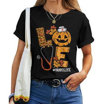 Leopard Pumpkin Nurse Halloween Costume Fall Scrub Top Women Halloween Costume Women T-shirt | Mazezy