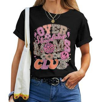 Leopard Over Stimulated Moms Club Anxious Moms Club Quote Women T-shirt | Mazezy