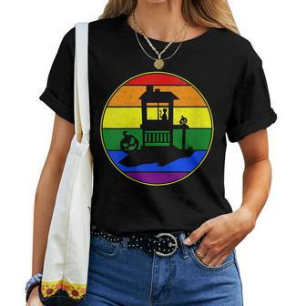 Lesbian Stuff Lgbtq Gay Goth Pride Rainbow Flag Black Cat Women T-shirt | Mazezy