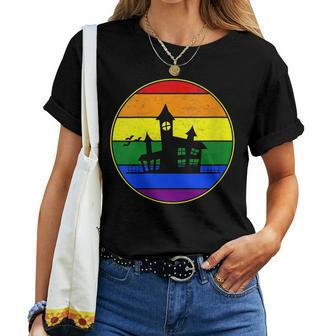 Lesbian Stuff Lgbtq Gay Goth Pride Rainbow Haunted House Women T-shirt | Mazezy