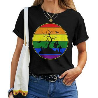 Lesbian Stuff Lgbtq Gay Goth Pride Rainbow Spooky Graveyard Women T-shirt | Mazezy