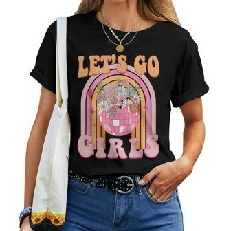 Let's Go Girls Retro Rainbow Cowgirl Disco Bachelorette Women T-shirt | Mazezy