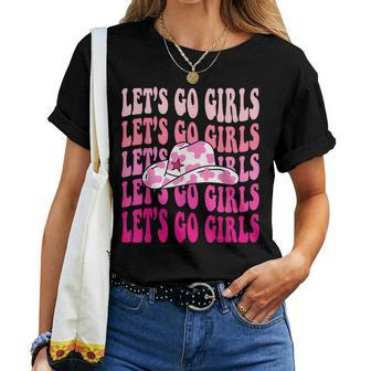 Lets Go Girls Western Cowgirl Hat Country Bachelorette Women T-shirt Short Sleeve Graphic - Monsterry DE
