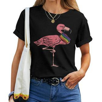 Lgbt Flamingo Rainbow Flag Cute Bird Gay Pride Support Women T-shirt | Mazezy
