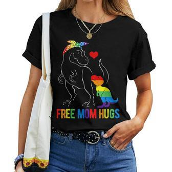 Lgbt Free Mom Hugs Dinosaur Rex Mamasaurus Ally Rainbow Flag Women T-shirt | Mazezy UK