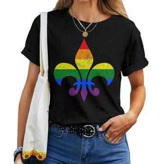 Lgbt French Fleur De Lis Gay Pride Month Rainbow Mardi Gras Women T-shirt | Mazezy