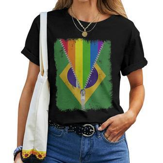 Lgbt Gay Pride Rainbow Brazil Flag Brazilian Women T-shirt Crewneck | Mazezy UK