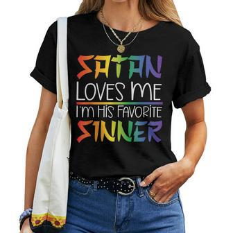 Lgbt Gay Pride Rainbow Satan All Hail Gay Satan Loves Me Women T-shirt | Mazezy AU