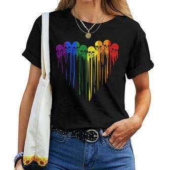 Lgbt Gay Pride Skull Rainbow Heart Lgbt Support Women T-shirt | Mazezy