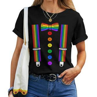 Lgbt Pride Gay Rainbow Tuxedo Suspenders Women T-shirt | Mazezy