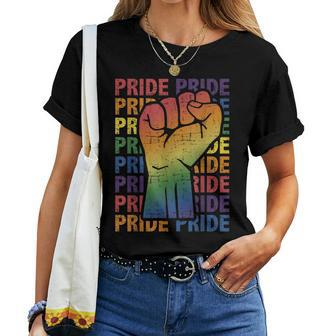 Lgbt Pride Month Support With Rainbow Flag Fist Women T-shirt Crewneck | Mazezy