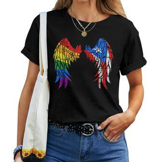 Lgbt Pride Proud Puerto Rico Rainbow Flag Angel Wings Women T-shirt | Mazezy