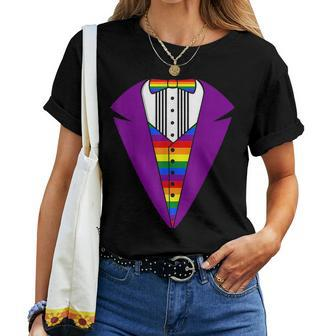 Lgbt Pride Rainbow Tuxedo Fun Idea -Purple Women T-shirt | Mazezy