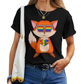 Lgbt Supporter Fox Rainbow Gay Pride Lgbt Heart Animal Women T-shirt | Mazezy CA