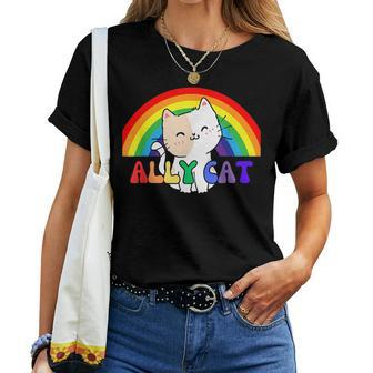 Lgbtq Ally Cat Gay Rainbow Pride Month Queer Cute Women T-shirt | Mazezy