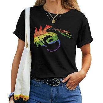 Lgbtq Dragon With Rainbow Flame Pride Women T-shirt | Mazezy