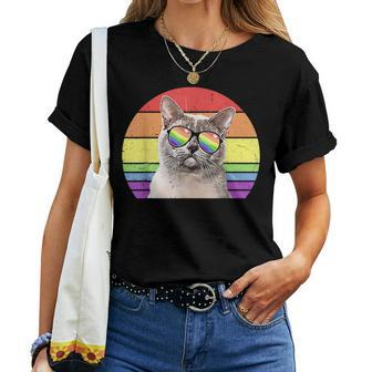 Lgbtq European Burmese Cat Retro Rainbow Love Pride Women T-shirt | Mazezy