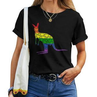 Lgbtq Gay Pride Rainbow Flag Love Heart- Australia Kangaroo Women T-shirt Crewneck | Mazezy