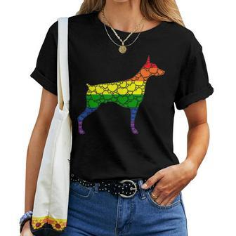 Lgbtq Gay Pride Rainbow Flag Love Heart - Doberman Dog Women T-shirt | Mazezy