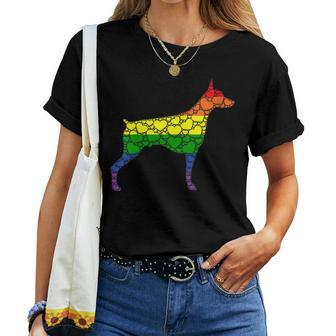 Lgbtq Gay Pride Rainbow Flag Love Heart - Doberman Dog Women T-shirt Crewneck | Mazezy