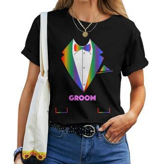 Lgbtq Groom - Tuxedo Rainbow Gay Pride Lesbian Wedding Women T-shirt | Mazezy