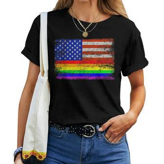 Lgbtq Lesbian Gay Pride 4Th Of July American Rainbow Flag Women T-shirt Crewneck | Mazezy