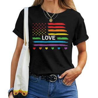 Lgbtq Pride 4Th Of July American Rainbow Flag Love Women Crewneck Short T-shirt - Monsterry UK