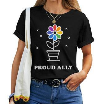 Lgbtq Proud Ally Lgbt Rainbow Flower Sf Gay Pride Month Women T-shirt | Mazezy