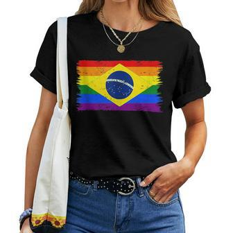 Lgbtq Rainbow Flag Of Brazil South America Gay Pride Women T-shirt | Mazezy