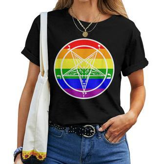 Lgbtq Satanic Devil Pentagram Rainbow Flag Gay Pride Flag Women T-shirt Crewneck | Mazezy